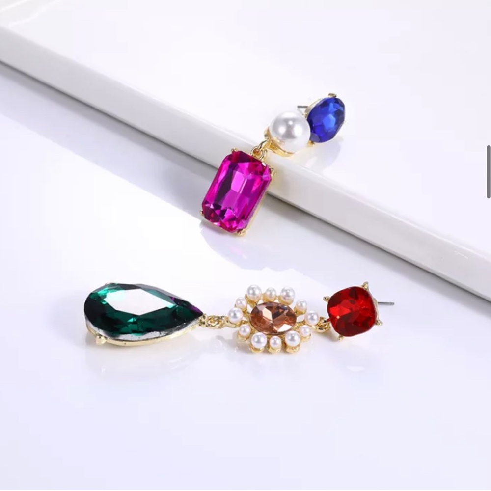 Fashion colorful pearl rhinestones pendant stud earrings